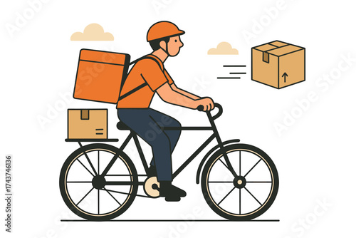Bike courier delivering packages: modern flat design with minimalist style