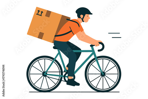 Courier on bicycle delivering package with speed and efficiency