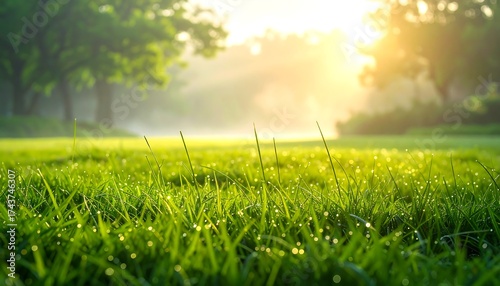 Fototapeta Naklejka Na Ścianę i Meble -  Morning dew on vibrant grass
