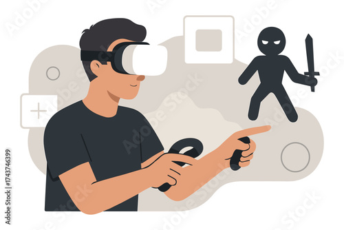 Immersive virtual reality gaming with user interaction and sword-wielding character
