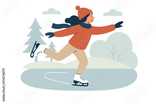 Winter joy: child ice skating in scenic outdoor landscape