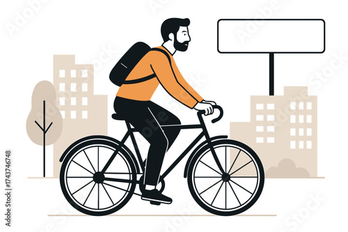 Urban commuter on bicycle in modern cityscape