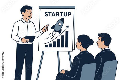 Business presentation with businesspeople discussing startup growth strategy