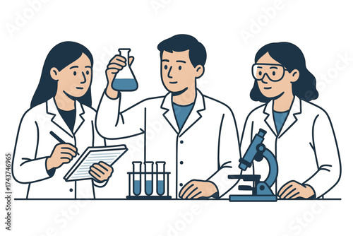 Team of scientists conducting experiments in laboratory setting