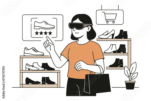 Woman shopping for shoes using augmented reality in virtual store