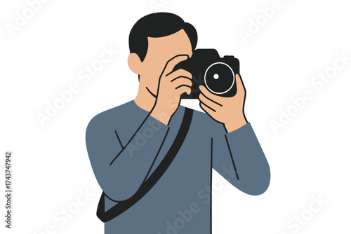 Person taking photograph with camera in simple vector art style