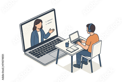 Online learning concept with video call and virtual communication