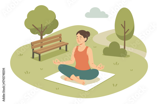 Relaxed woman meditating outdoors in a serene park