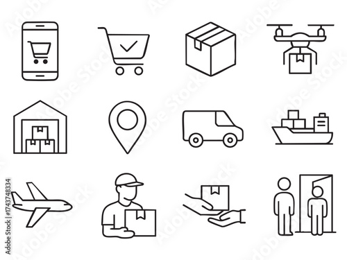 Delivery line icons set. Shipping icon collection. Vector
