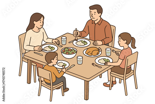 Family enjoying a festive dinner at home with traditional dishes