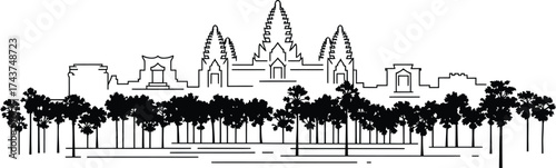 Angkor Cambodia Skyline Silhouette Minimalist Cityscape Vector Illustration