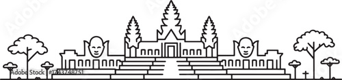 Angkor Wat Cambodia Temple Skyline Silhouette Vector Illustration