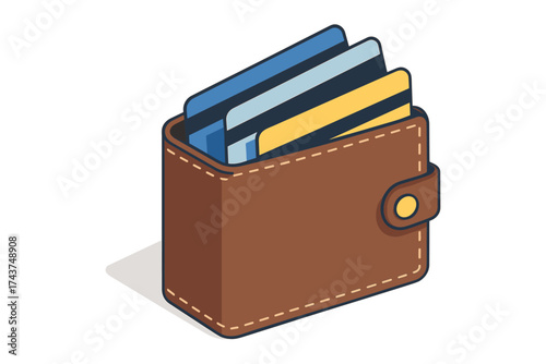 Isometric wallet with credit cards on white background for financial and business concepts