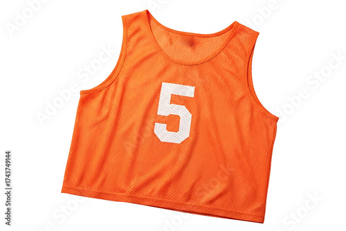Orange Athletic Training Bib with Number 5. Isolated on transparent background, png