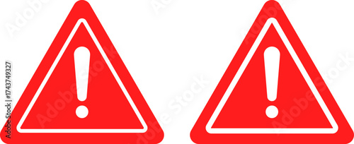 Red warning icon set. Exclamation mark icon. warning triangle with exclamation symbol. Caution, alert, Danger sign
