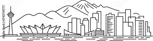 Canberra Australia Skyline Vector Illustration Black Outline Famous Building