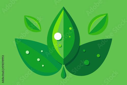 Close Up of Dew Drops on Green Leaves with Soft Bokeh