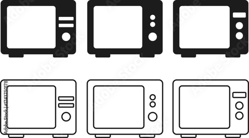 microwave icon set. microwave oven line and bold style icons collection