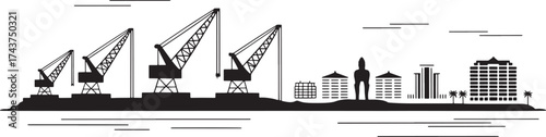 City Skyline of Mombasa Kenya Silhouette with Cranes and Buildings