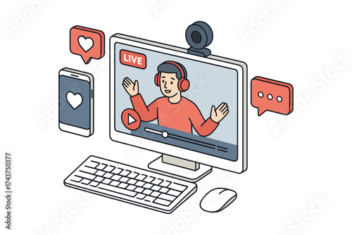 Online content creator streaming live with interactive audience engagement
