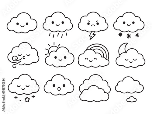 Cute clouds set cartoon concept. Vector illustration on white background