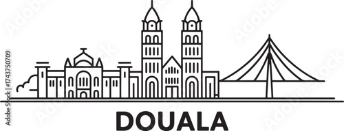 Douala Skyline Silhouette Vector Line Art Cameroon City Panorama Travel Landmark Outline