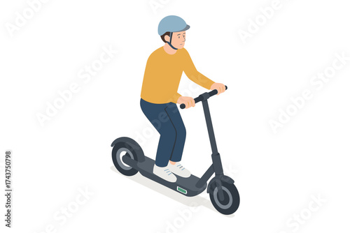 Urban commuter on electric scooter in isometric style