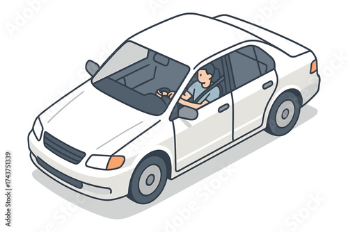 Isometric car design with driver perspective