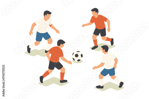 Soccer players engaged in a game with isometric design on white background