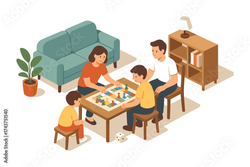 Family enjoying board game together in cozy living room setting