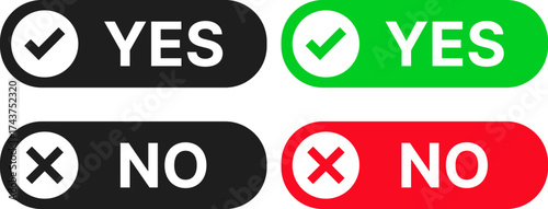 Yes and no button. Check mark and cross mark symbol. Green yes and red no symbols