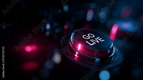 Bright go live button illuminated on a control panel during a live streaming session