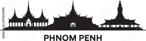 Phnom Penh Cambodia Skyline Silhouette Vector Illustration