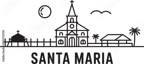 Santa Maria skyline line drawing minimal illustration vector