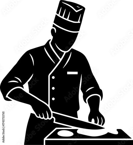 Restaurant menu logo. Flat vector design element for dinner, lunch, or kitchen concepts. Isolated.Fork, spoon, knife, plate, chef hat, and cloche or tray icon. Cutlery icon set in line and flat style