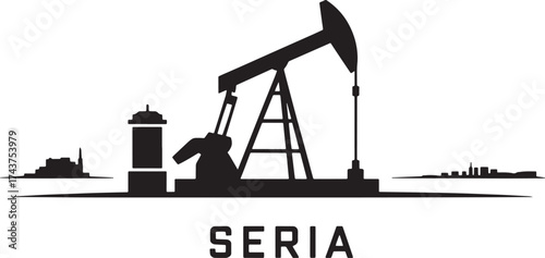 Seria City Skyline Silhouette with Oil Pump in Brunei Darussalam