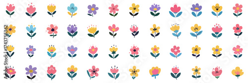 Charming Flat Flower Illustration Pack with Playful Petals and Natural Elements