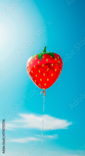 A single red heart balloon floating in the sky above clouds symbolizing love, freedom, and pure happiness in simplicity