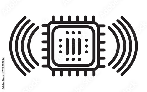 Microchip icon. same pose same proportions four styles black solid glyph outline minimal flat multicolor filled