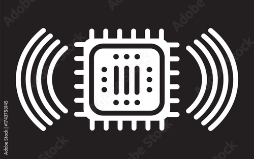 Microchip icon. same pose same proportions four styles black solid glyph outline minimal flat multicolor filled