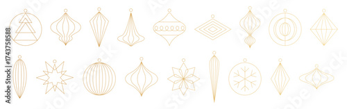 Christmas ball set, gold geometric bauble, line ornaments