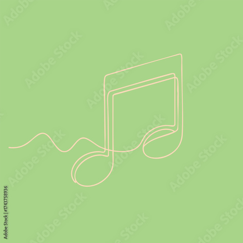 Minimalist neon line art of a musical note on a soft pastel green emphasizing simplicity and elegance in design