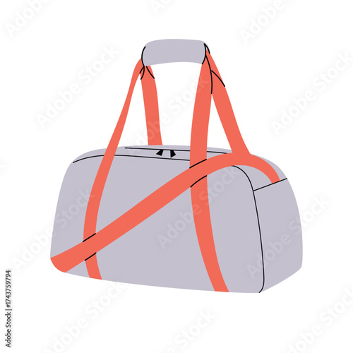 Gym bag vector illustration isolated on white background. Cute flat design of fitness accessory for workout or travel.