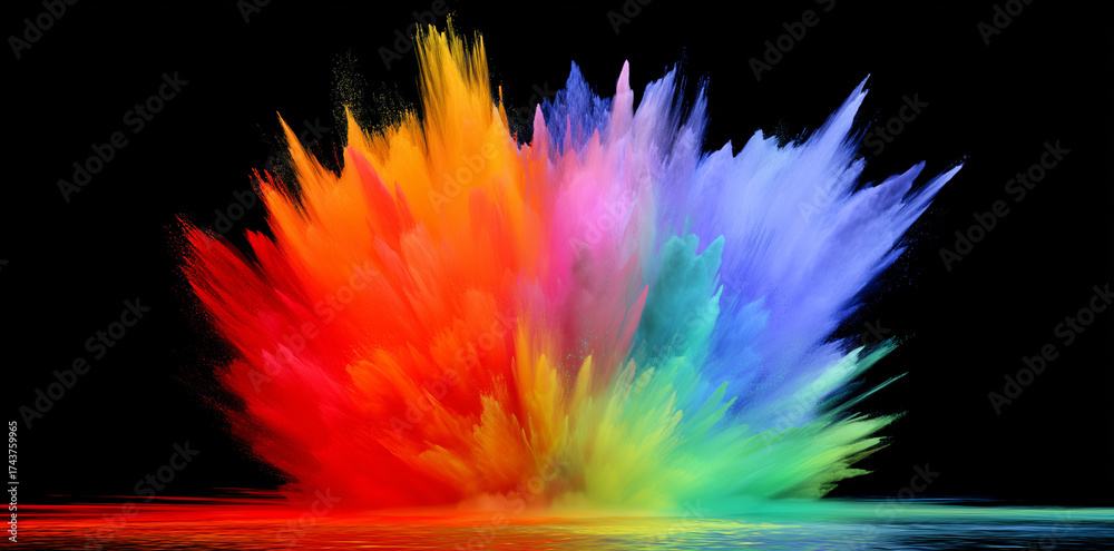 Obraz premium Colorful explosion of abstract hues creating a dynamic splash against a black background