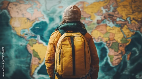 Exploring the world a traveler contemplating a map outdoor environment inspirational viewpoint