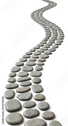 Path of Stones A Winding Pathway Isolated on White Background, Leading the Way Forward in Calmness and Serenity
