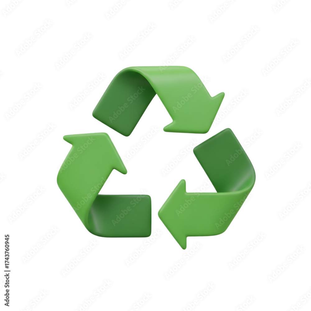 Obraz premium Green recycling symbol isolated on transparent background, representing environmental care
