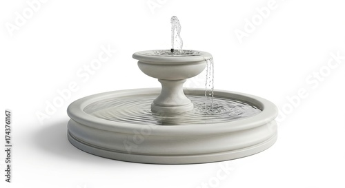 A classic two-tier stone garden fountain with refreshing flowing water, an elegant and decorative architectural element, perfectly isolated on white background