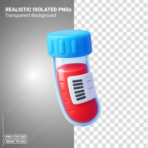 Blood Test Vial With Barcode 3D Icon Transparent PNG file ready to be used.