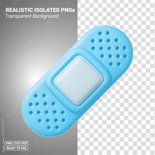 Blue Adhesive Bandage Plaster 3D Icon Transparent PNG file ready to be used.